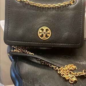 Tory Burch Black and Gold Crossbody Bag with Chain Straps